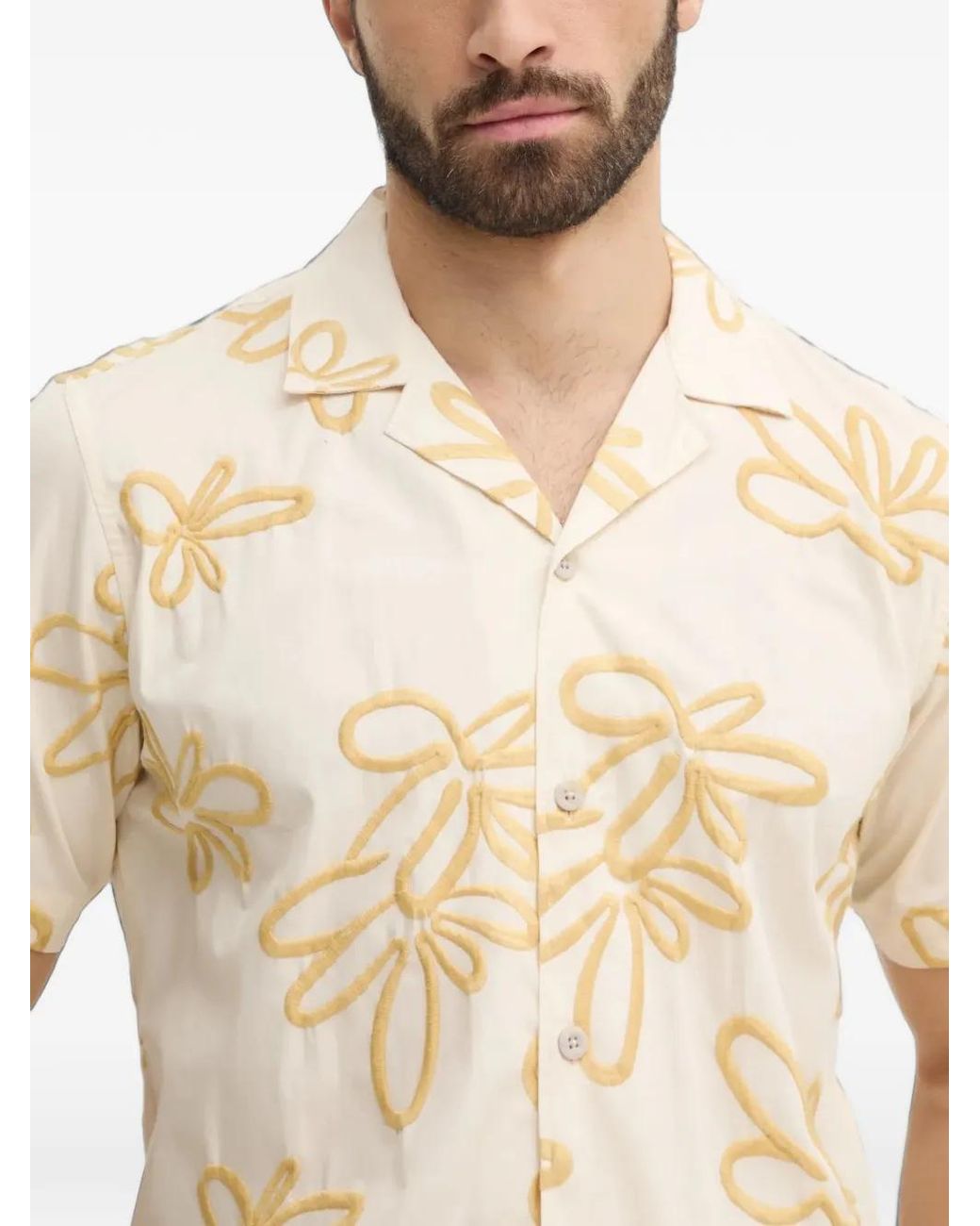 Lindbergh Natural Embroidered Short-Sleeve Shirt for men