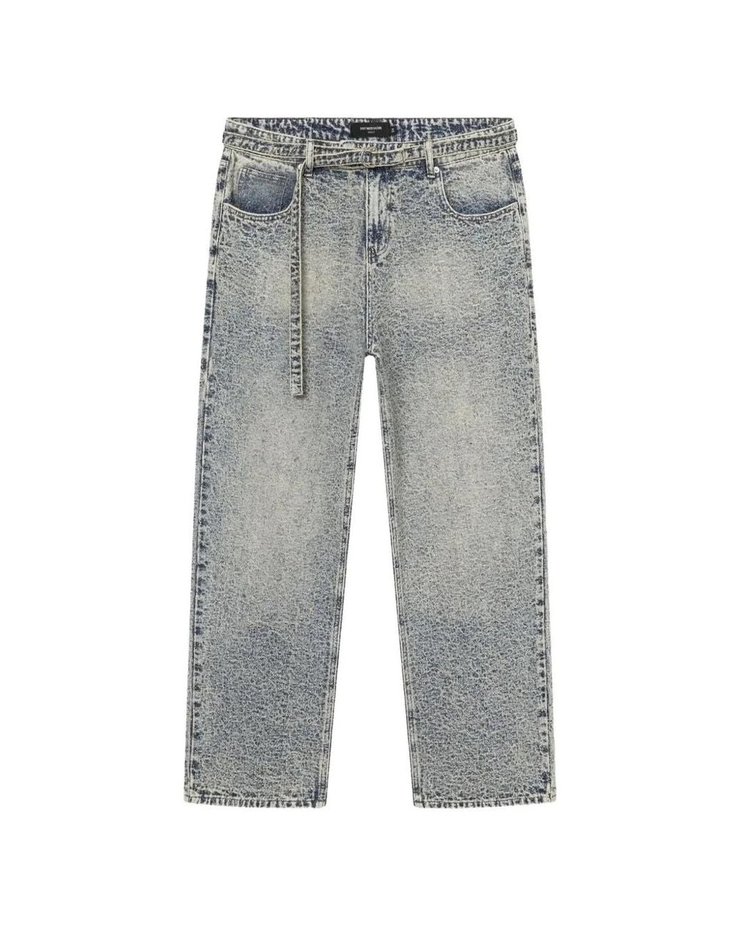 don't waste culture Gray Corentinel Acid-Wash Belted Jeans for men