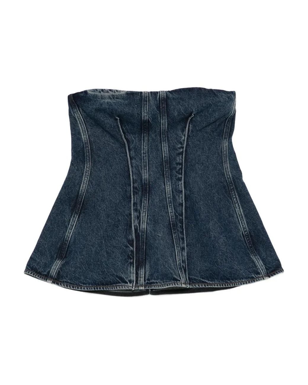 Agolde Blue Panelled Strapless Top