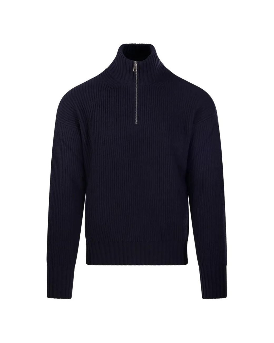 Diana Studio Blue Trucker Ribbed-Knit Half-Zip Sweater for men