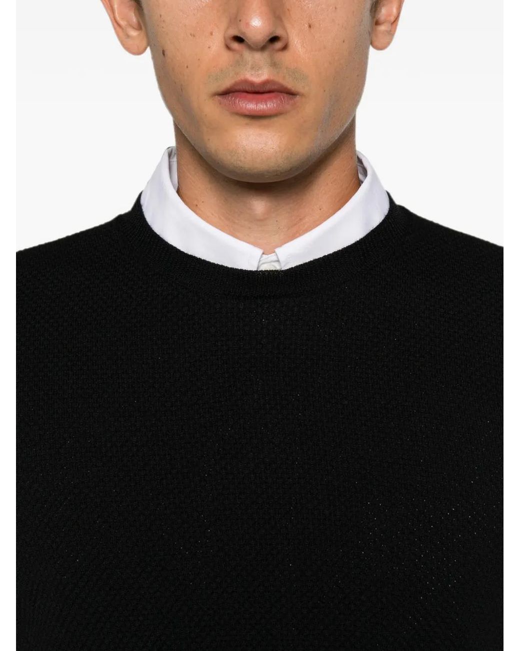Slowear Black Waffle-Knit Long-Sleeve Sweater for men