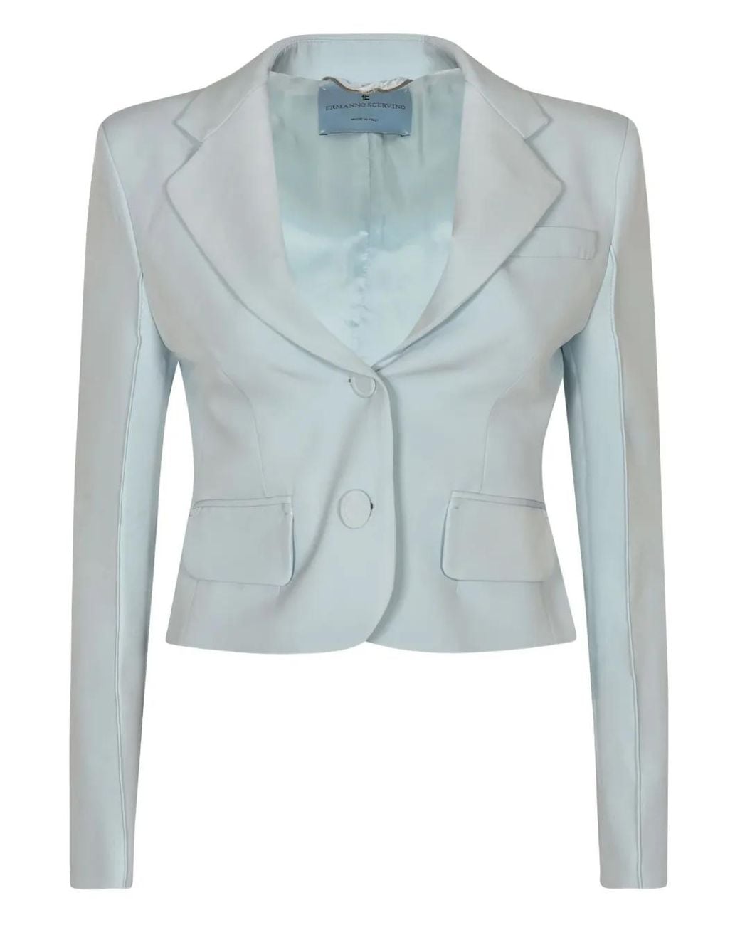 Ermanno Scervino Blue Cropped Single-Breasted Blazer With Notched Lapel