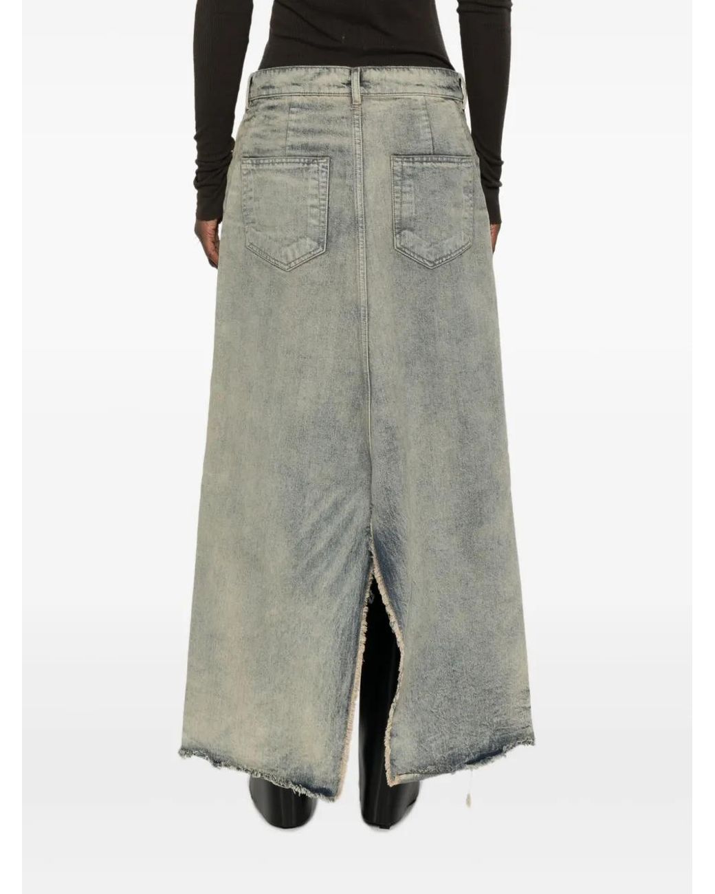 Rick Owens Gray Cotton Denim Skirt