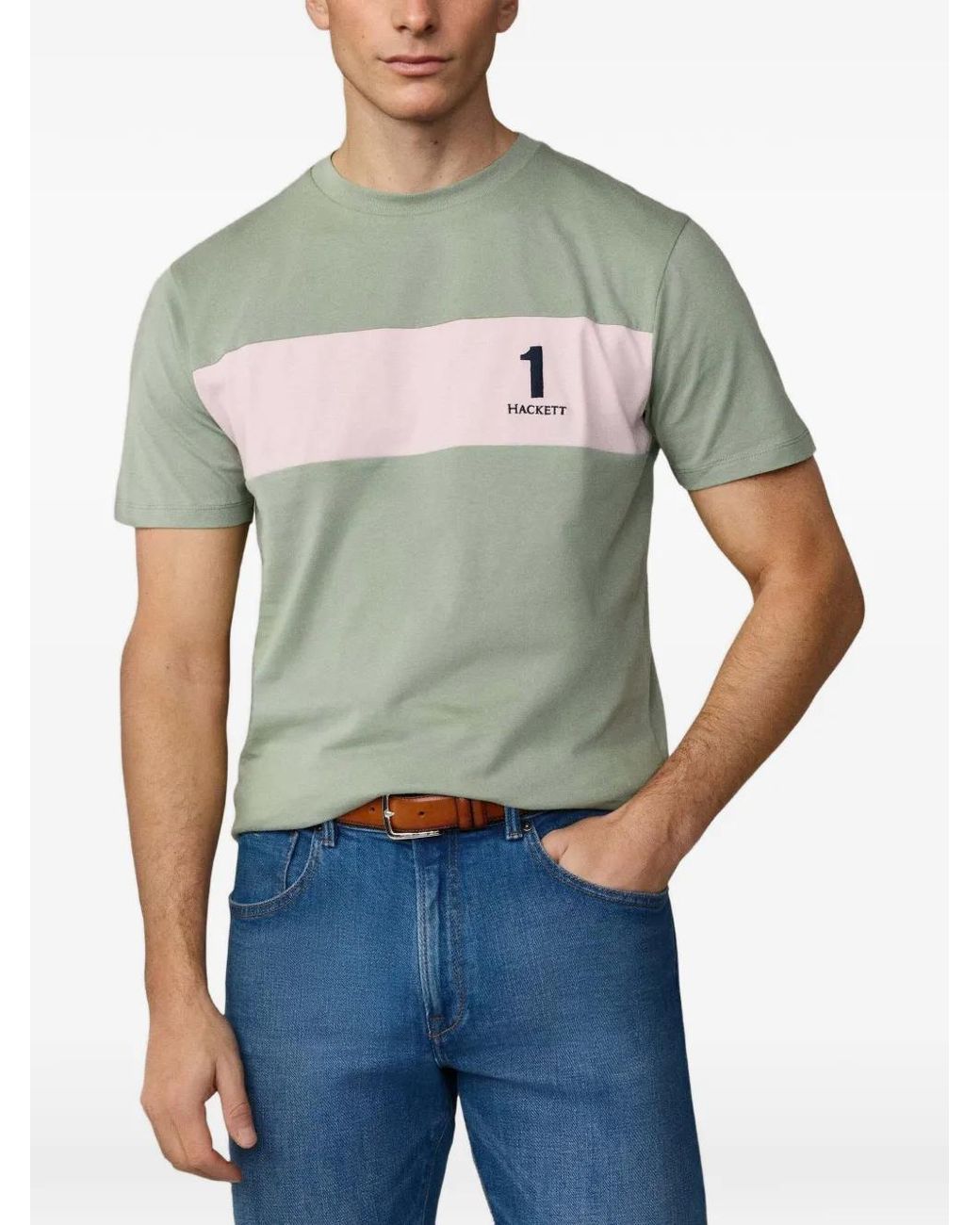 Hackett Green Colour-Blocked Panel T-Shirt for men