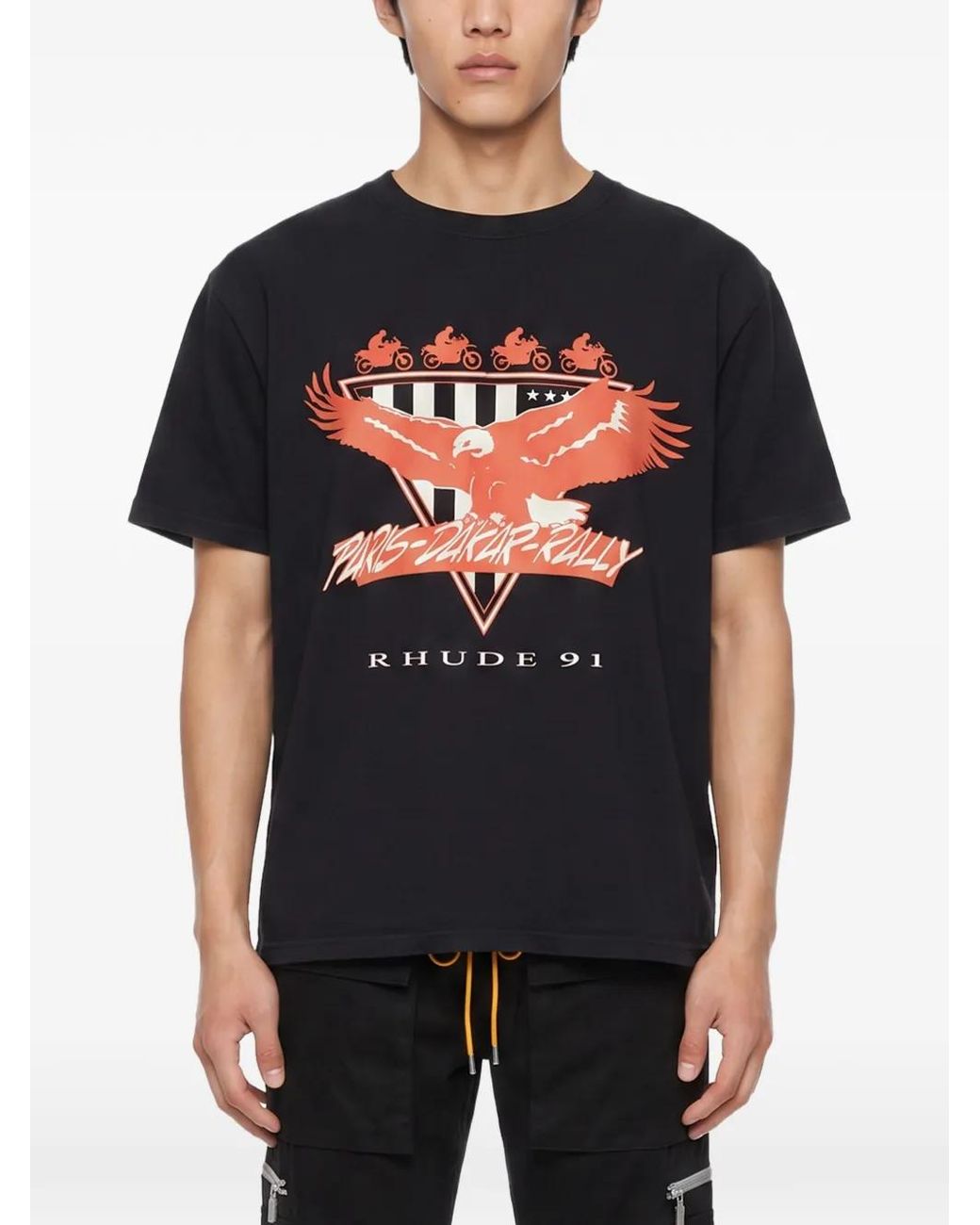 Rhude Black Graphic-Print T-Shirt for men