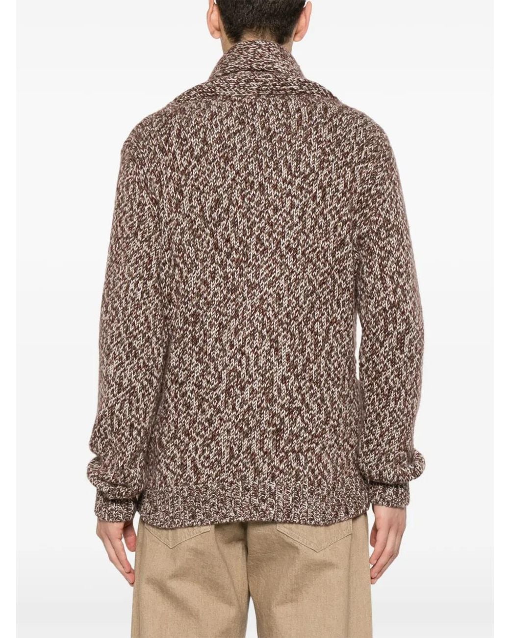 Eleventy Brown Chunky-Knit Shawl-Collar Cardigan for men