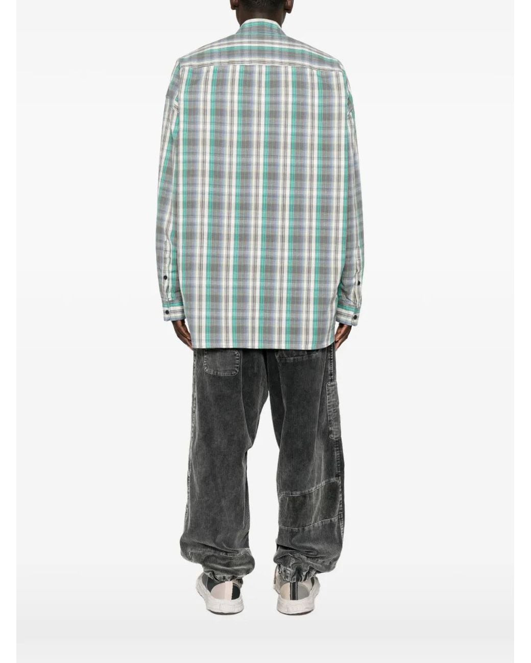 Maison Mihara Yasuhiro Blue Check-Pattern Logo-Patch Shirt for men