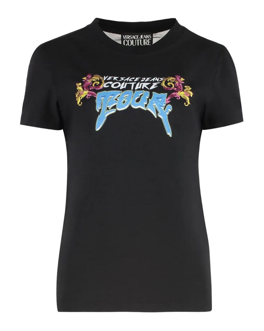 Versace Jeans Couture Black Logo-Print Mesh-Panel T-Shirt