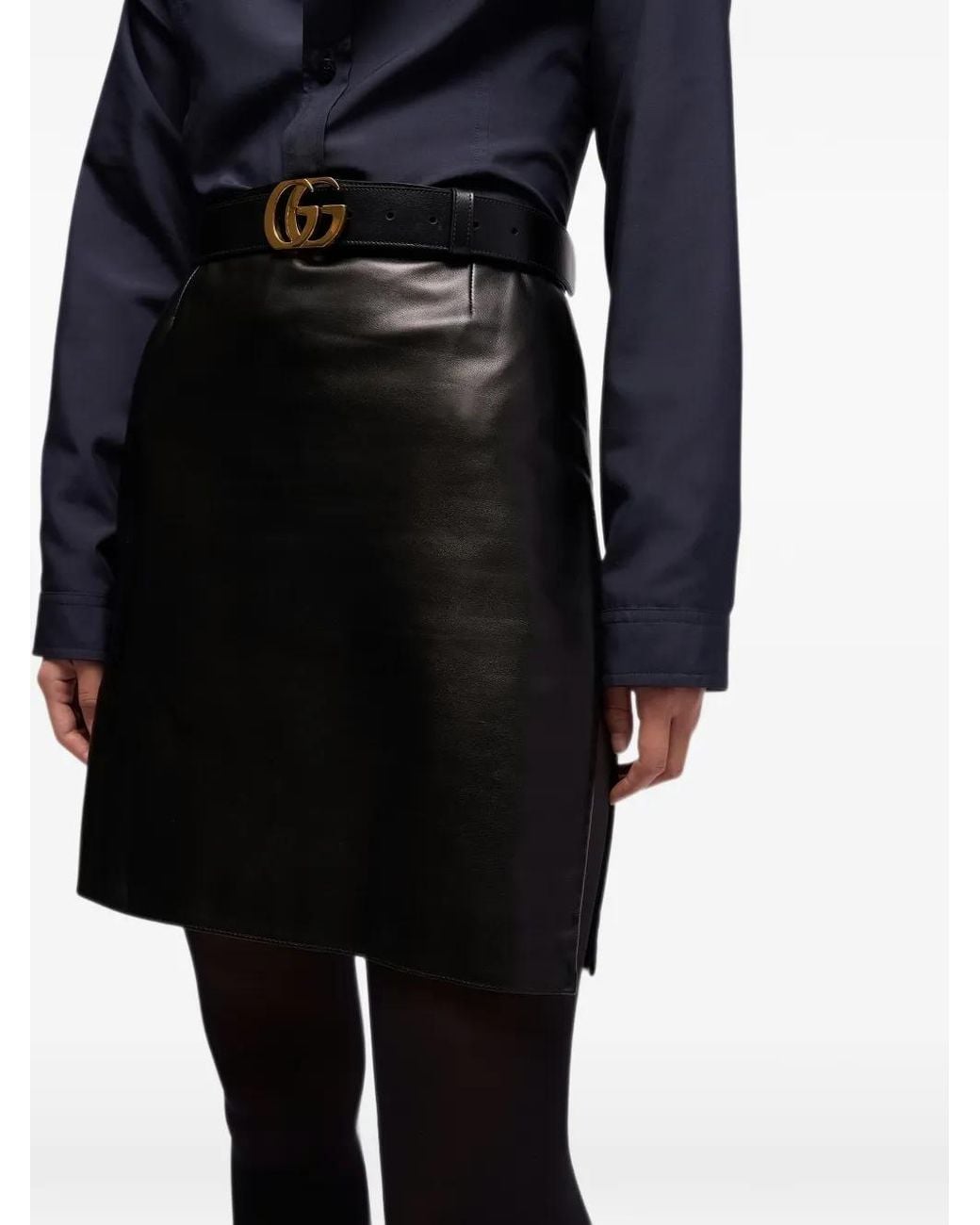 Gucci Black Side-Slit Leather Mini Skirt