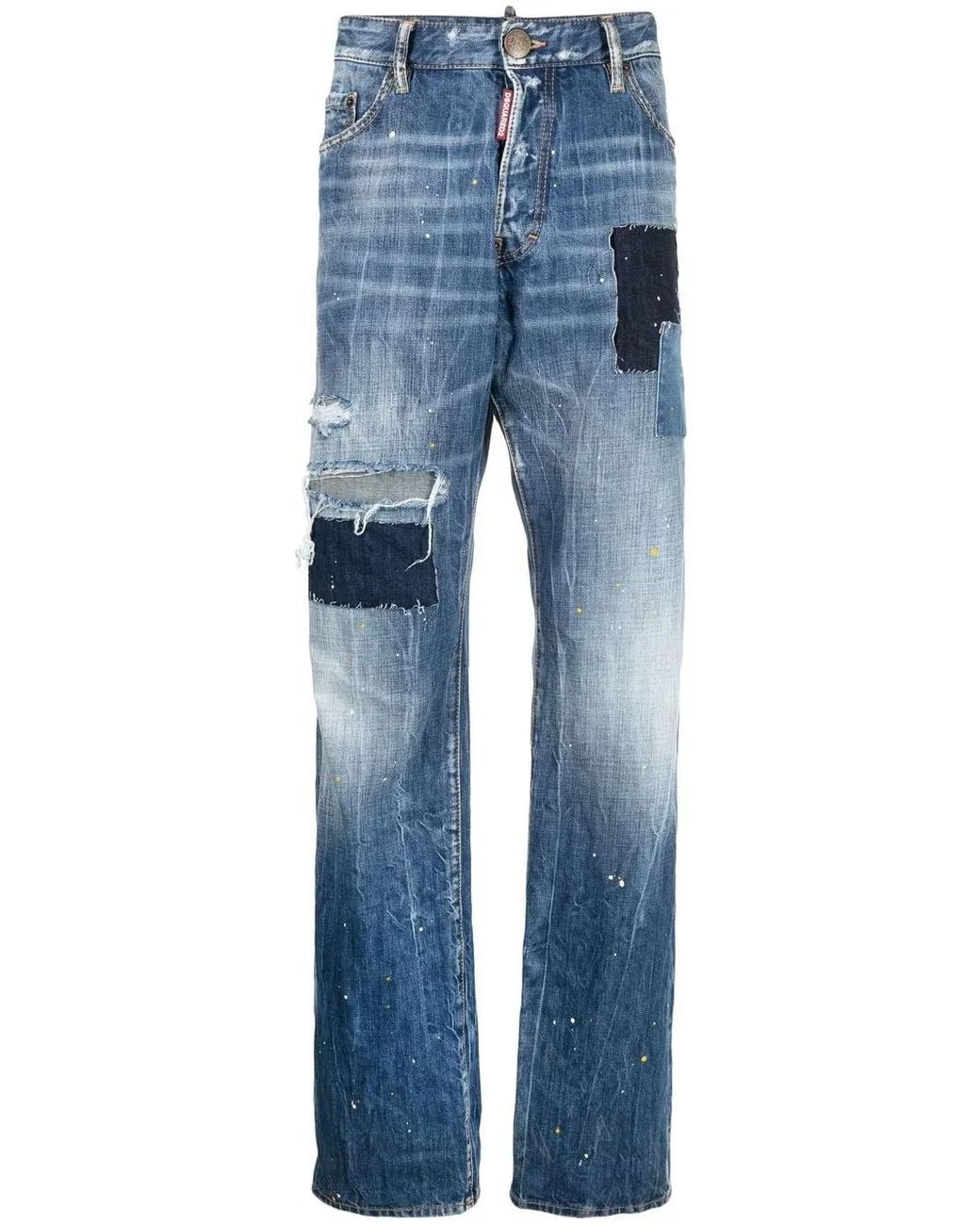 DSquared² Blue Distressed-Effect Patchwork Jeans for men