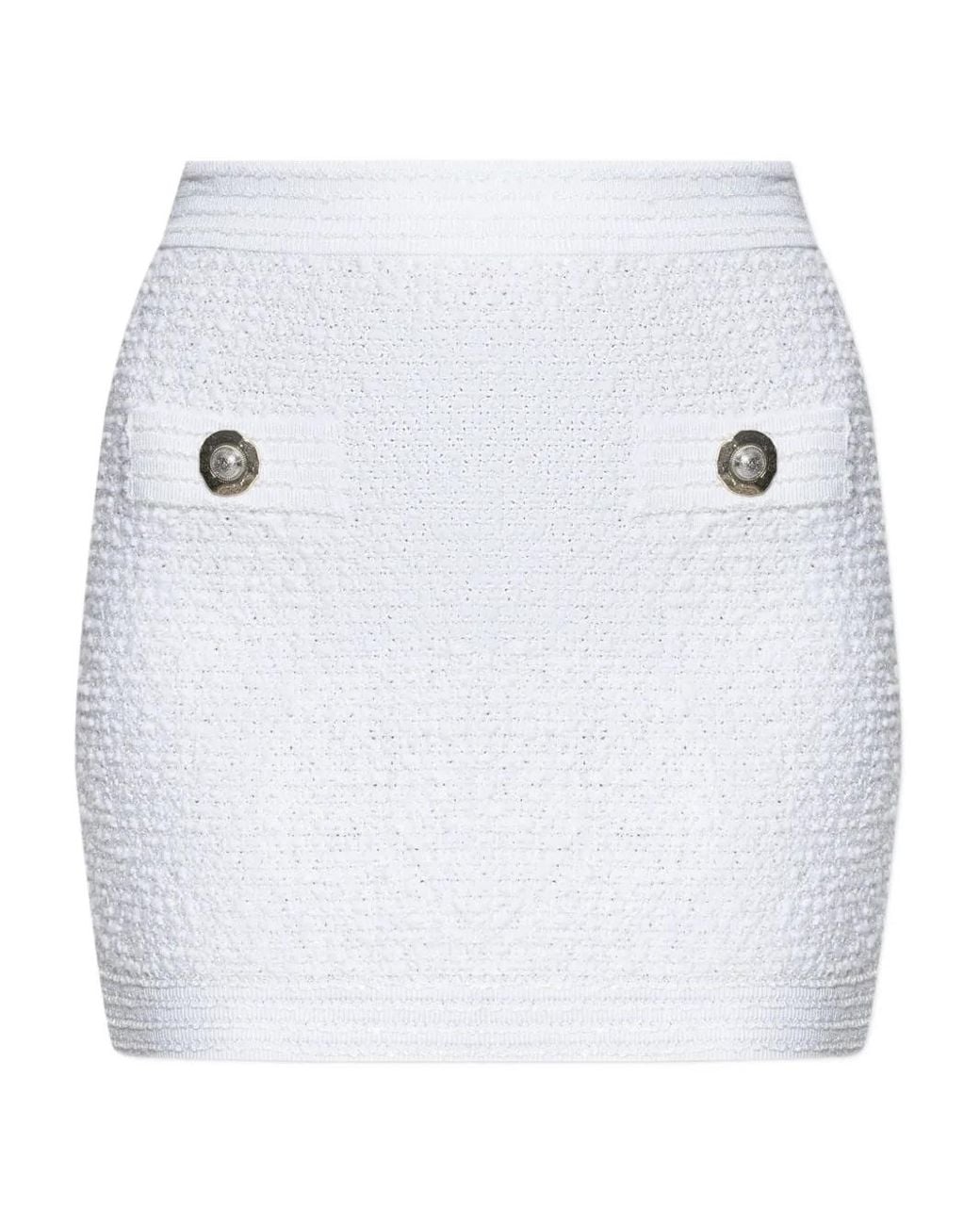 Balmain White Tweed Mini Skirt