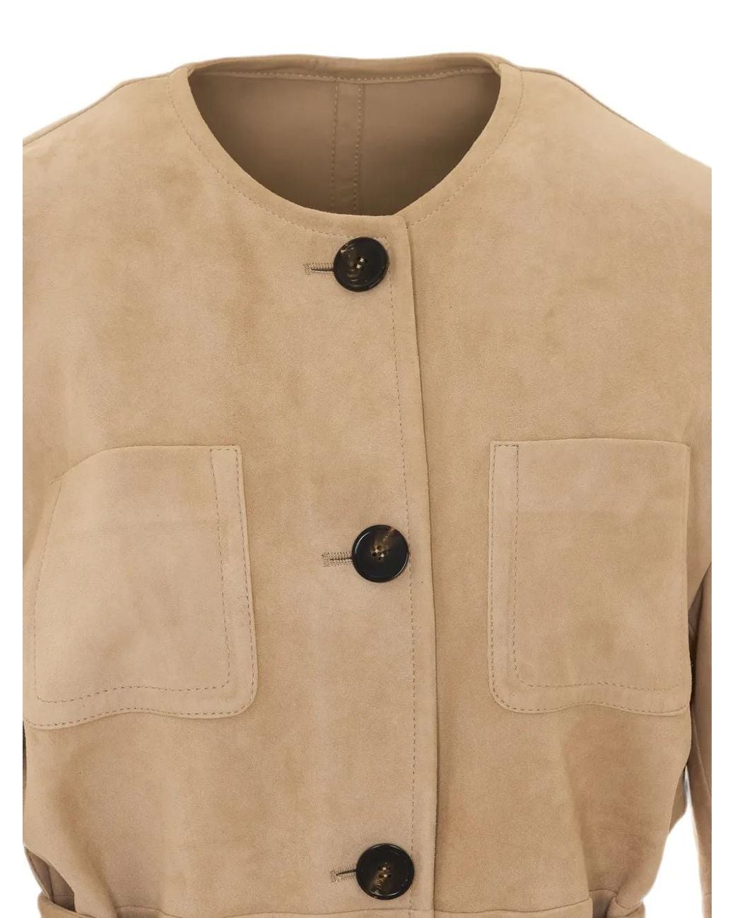 Max Mara Natural Veste En Daim À Taille Ceinturée