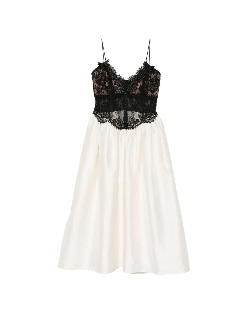 Self-Portrait White Lace-Bodice Flared Midi Dress