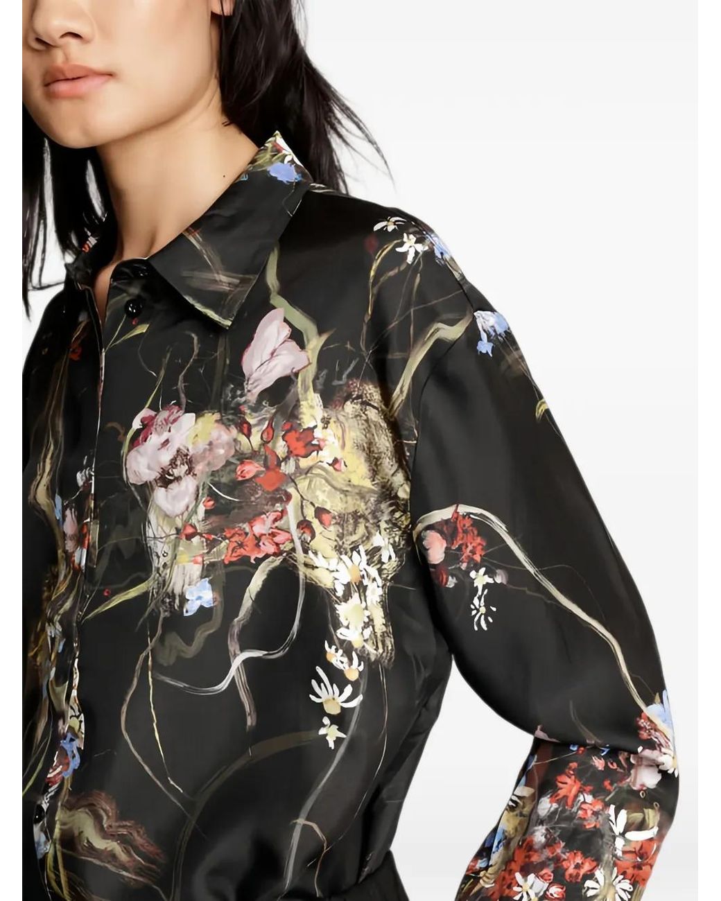 Munthe Green Aseia Floral-Print Silk Shirt