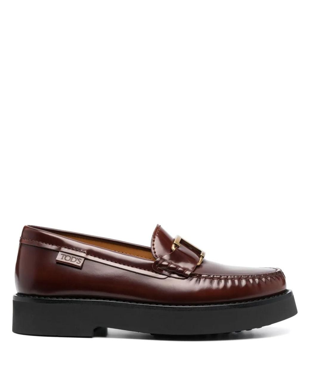 Tod's Brown Logo-Buckle Leather Loafers
