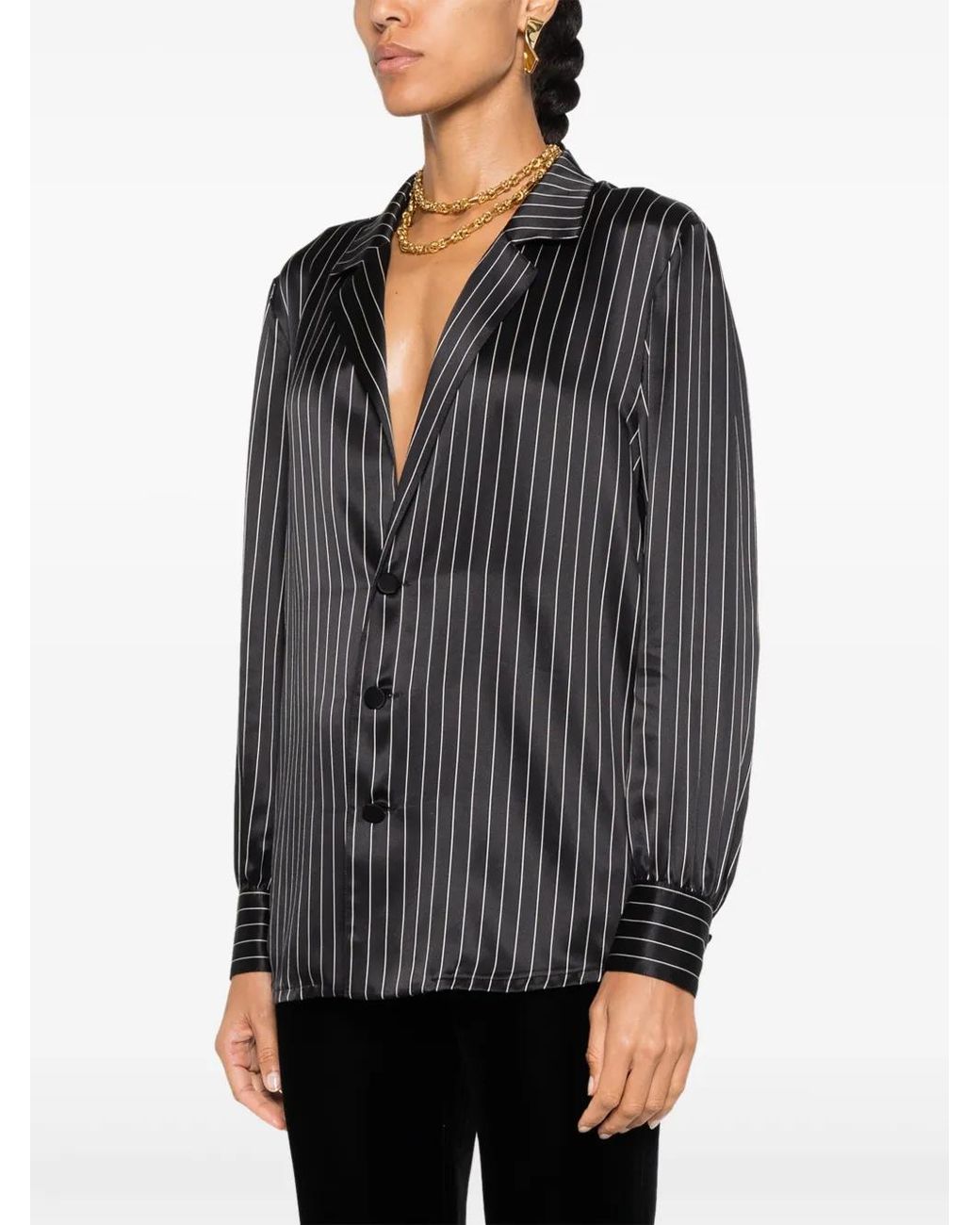 Saint Laurent Black Striped Silk Pajam Shirt
