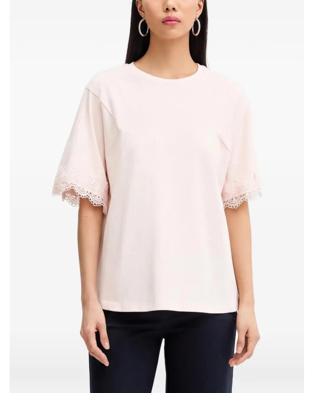 Twinset White Lace-Trim T-Shirt