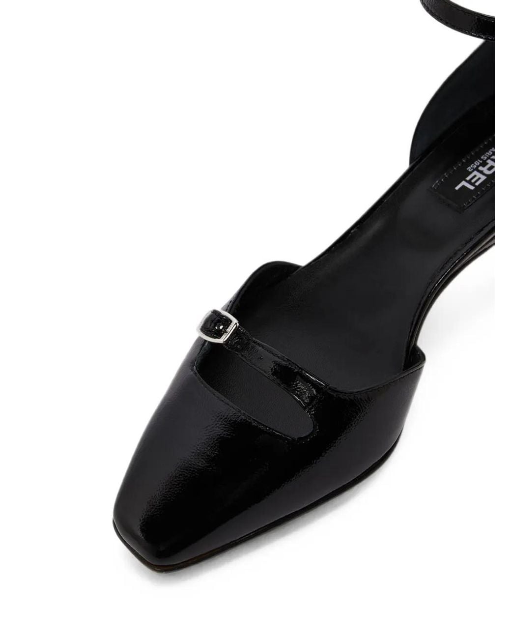 CAREL PARIS Black Emma Buckle-Strap Leather Ballet Flats