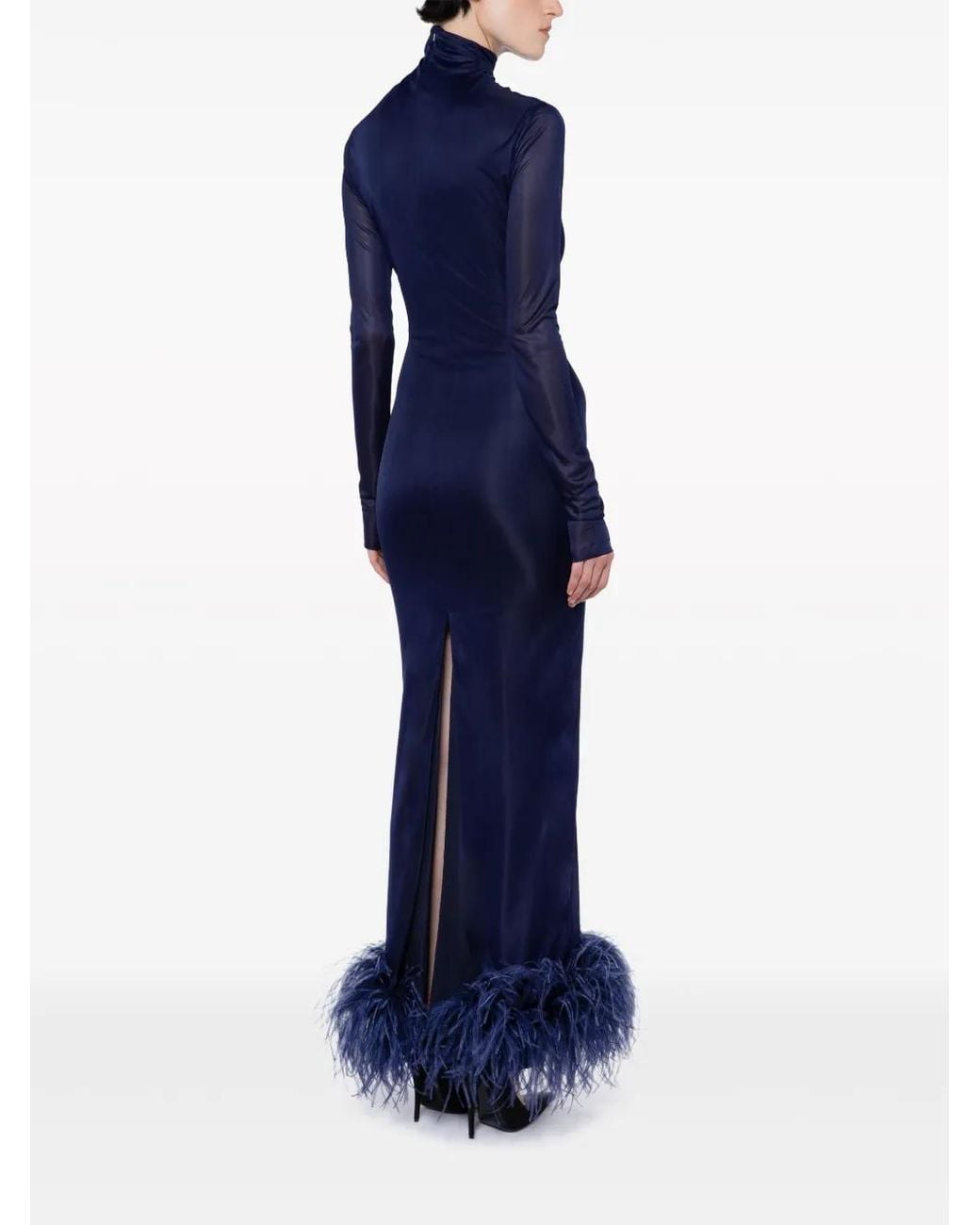 16Arlington Blue Luna Feather-Trim Gown