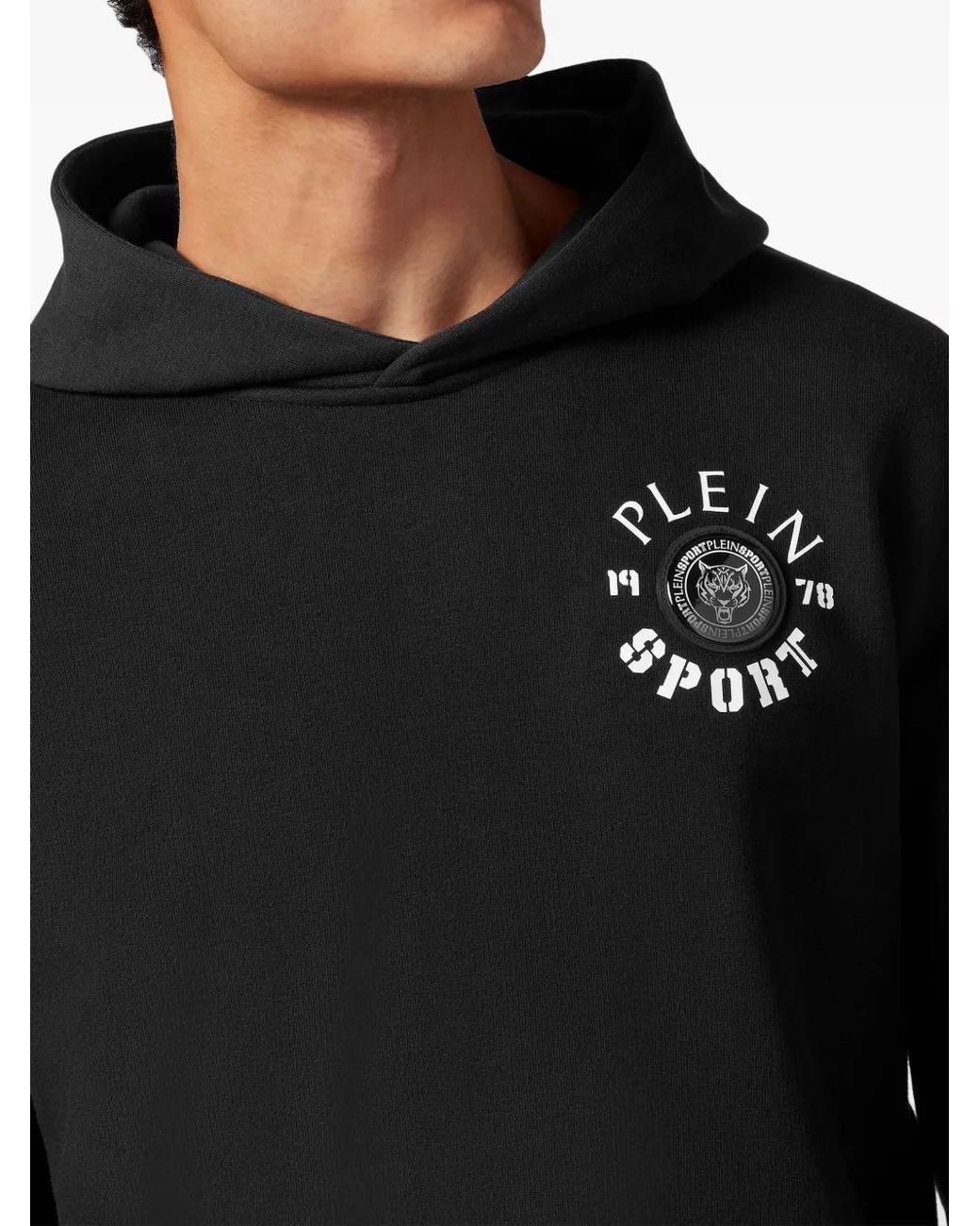 Philipp Plein Black Logo-Print Cotton-Blend Hoodie for men