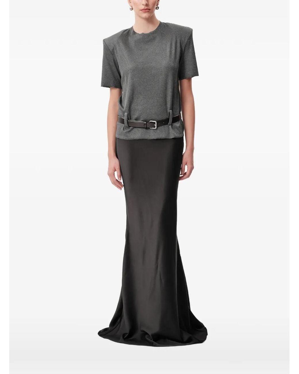 Concepto Black Coal Padded-Shoulder Belted T-Shirt