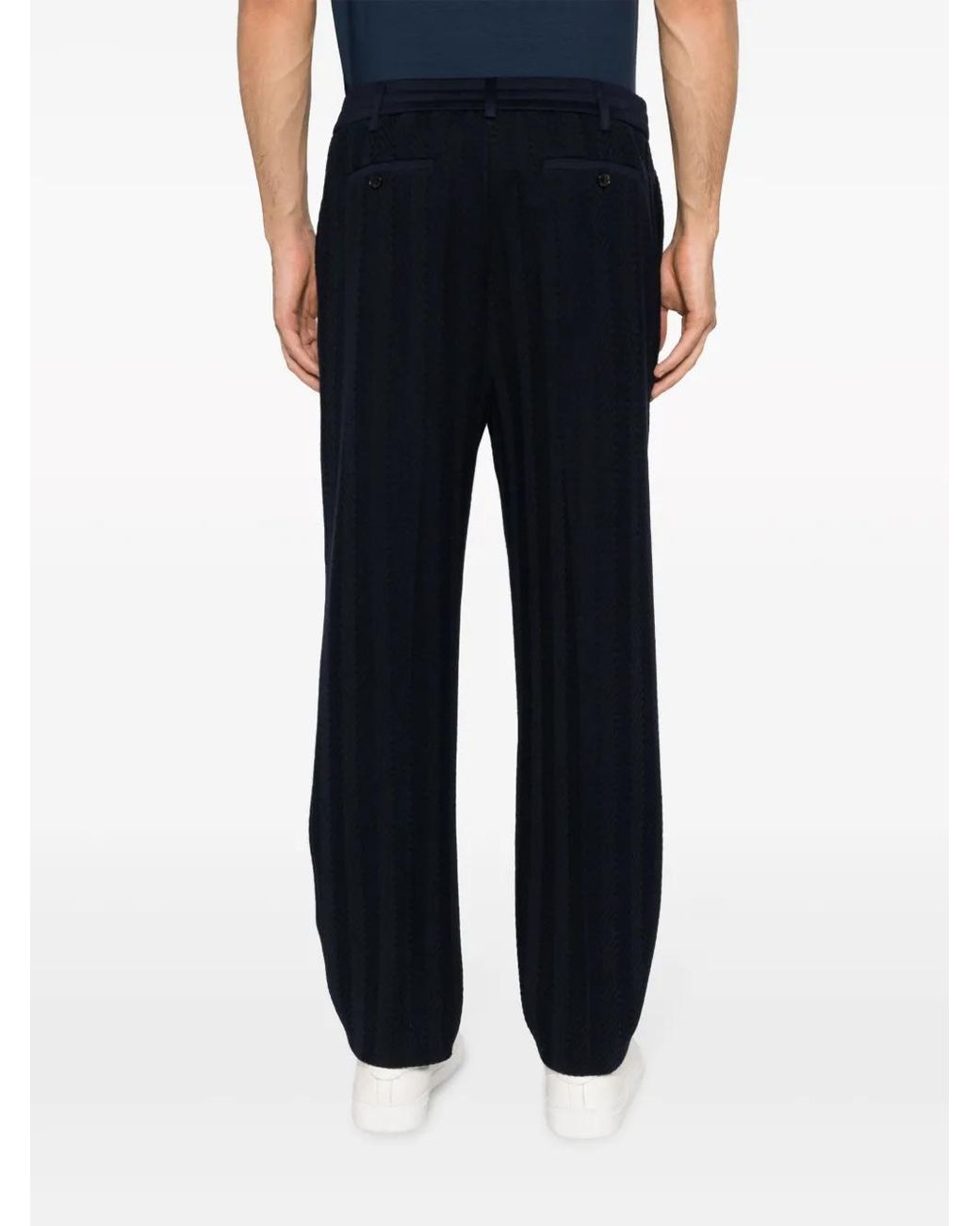 Missoni Blue Chevron-Knit Straight-Leg Trousers for men