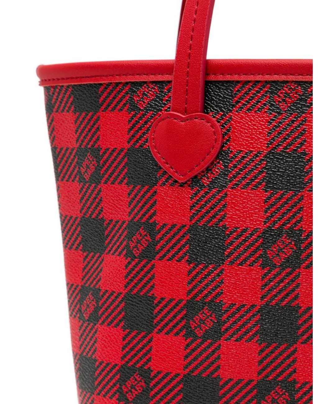 AAPE BY A BATHING AP Red Logo Checked Tote Bag