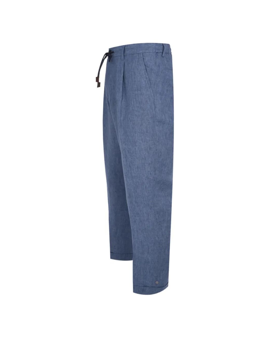 Gran Sasso Blue Drawstring Pleated Trousers for men