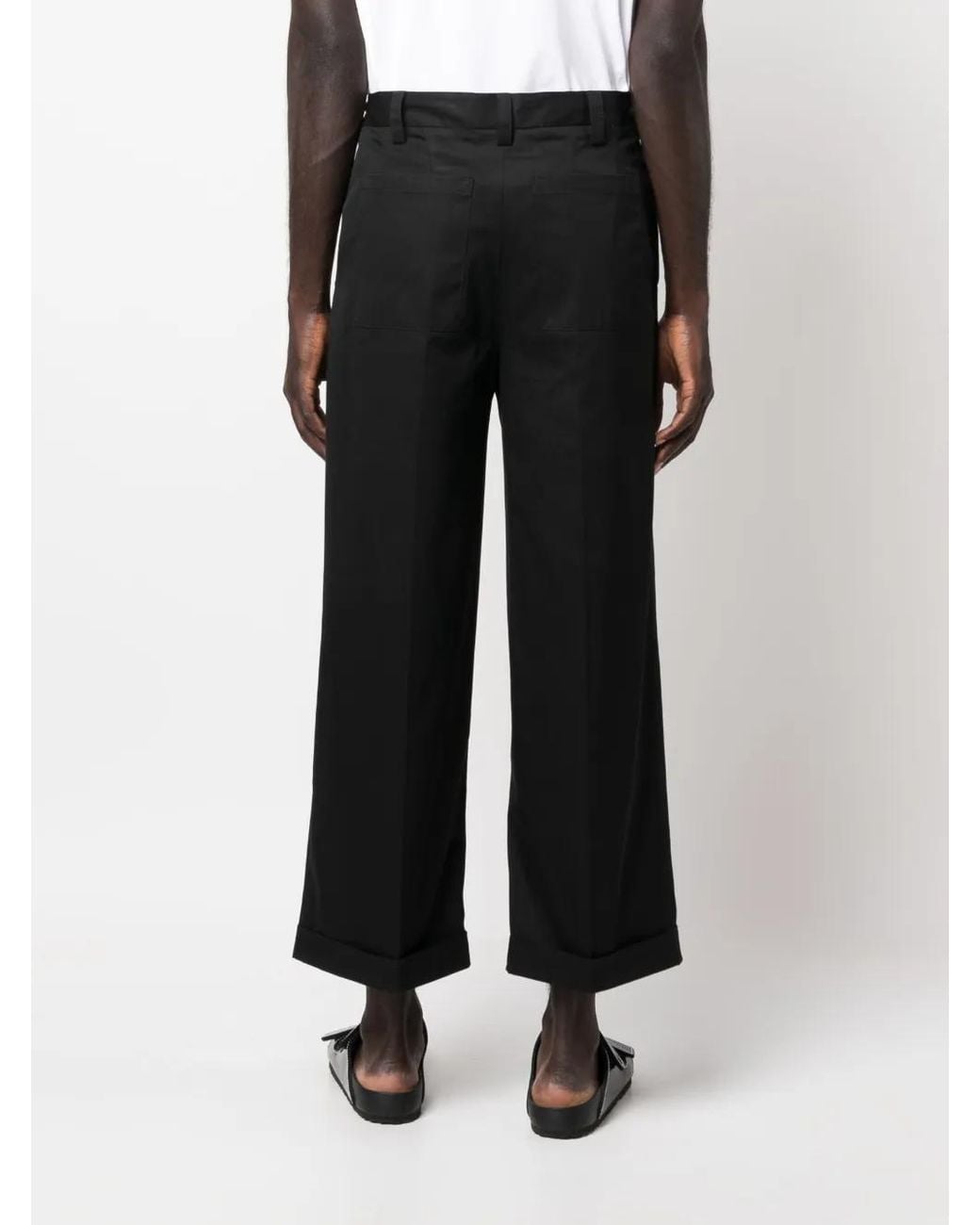 PT Torino Black Pleated-Edge Cropped Trousers for men