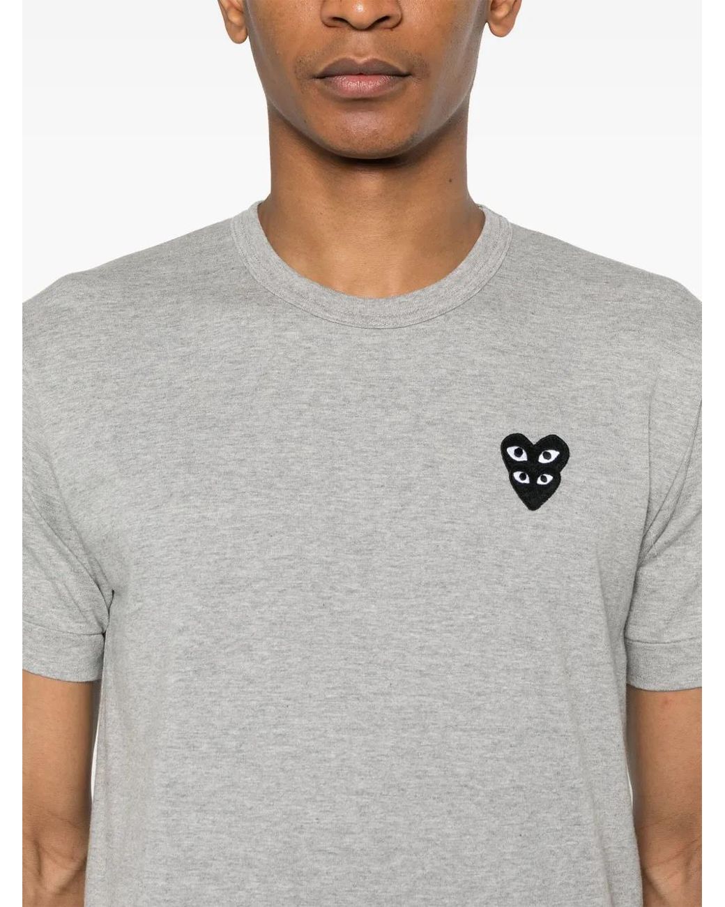 COMME DES GARÇONS PLAY Gray Double Heart-Patch T-Shirt