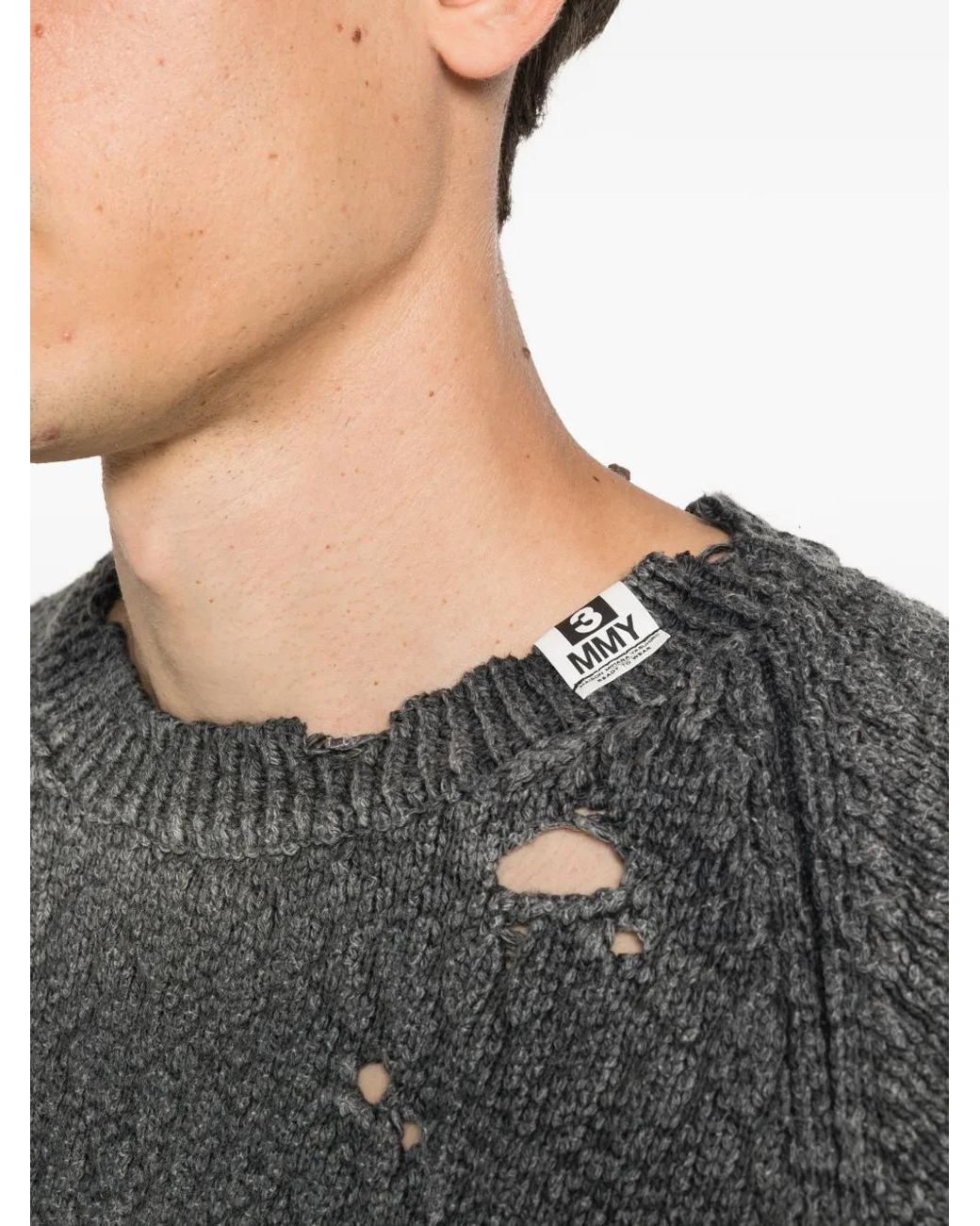 Maison Mihara Yasuhiro Black Distressed Crew-Neck Sweater for men