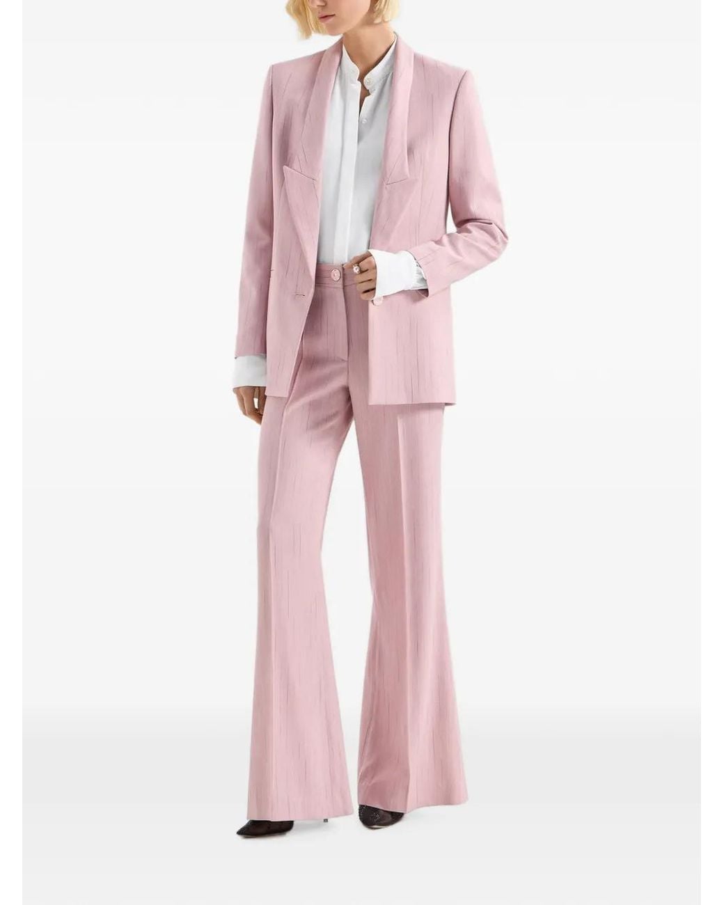 Genny Pink Pinstripe-Pattern Flared Trousers
