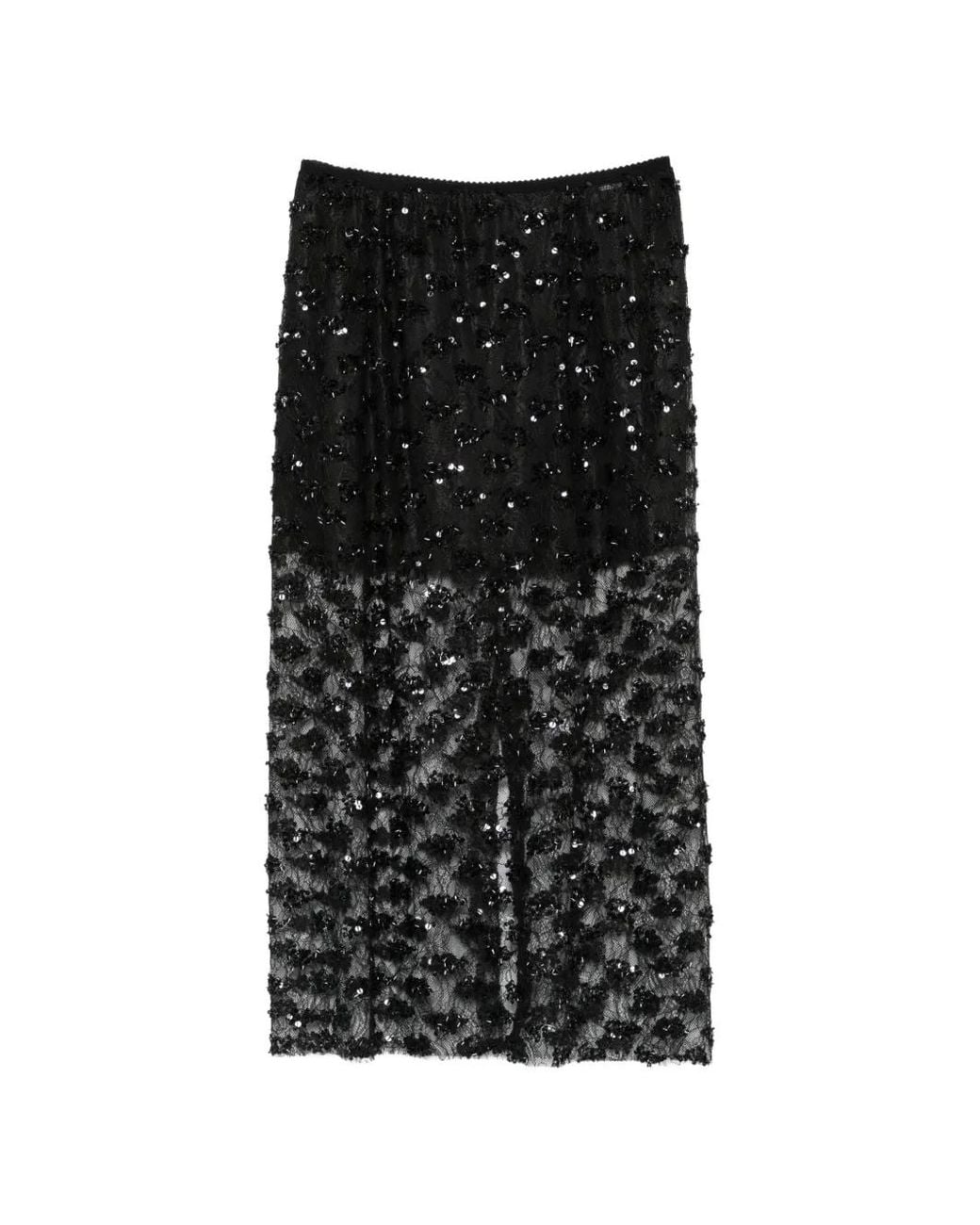 Dixie Black Sequin-Embellished Lace Midi Skirt