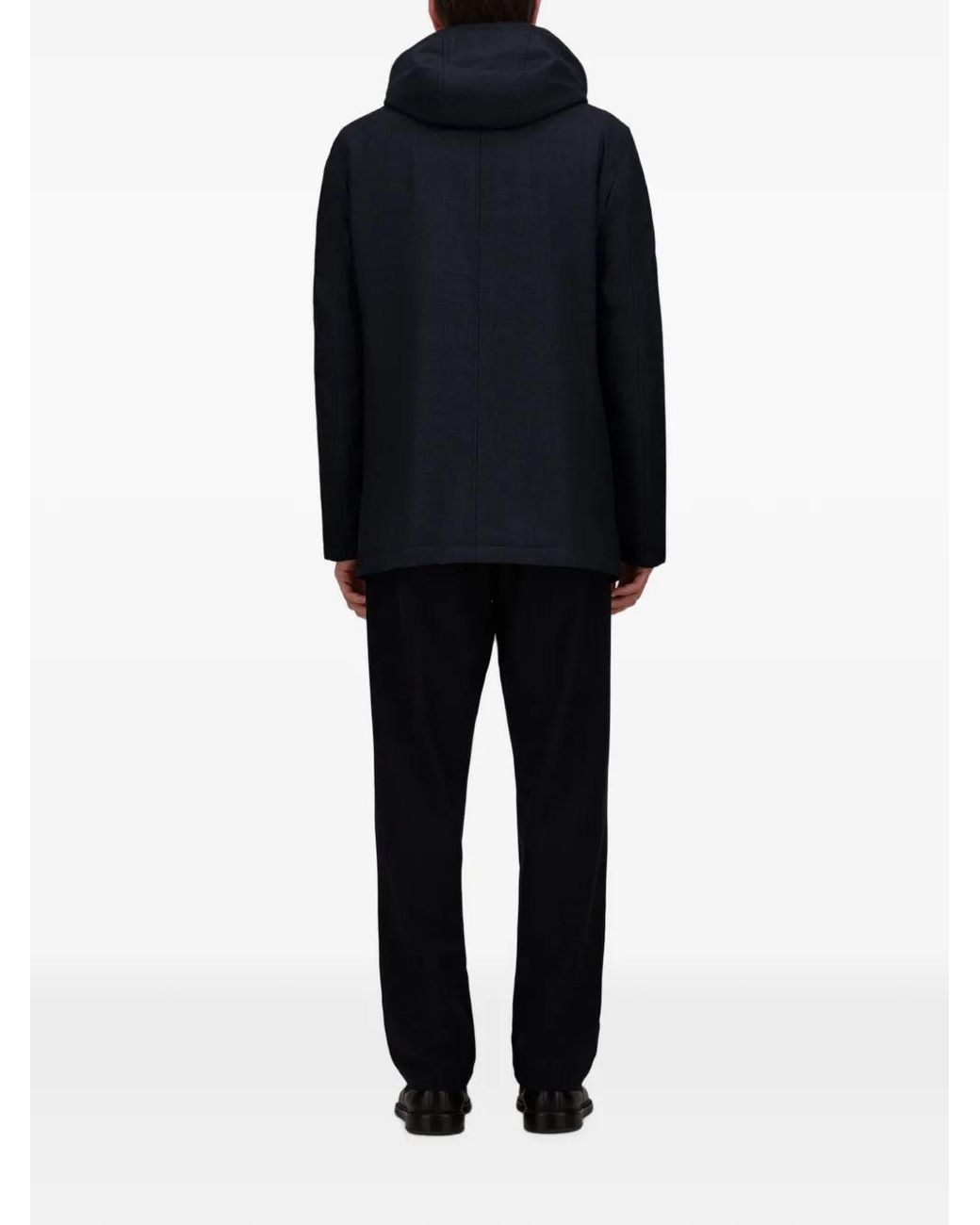 Herno Blue Wool-Blend Hooded Parka for men