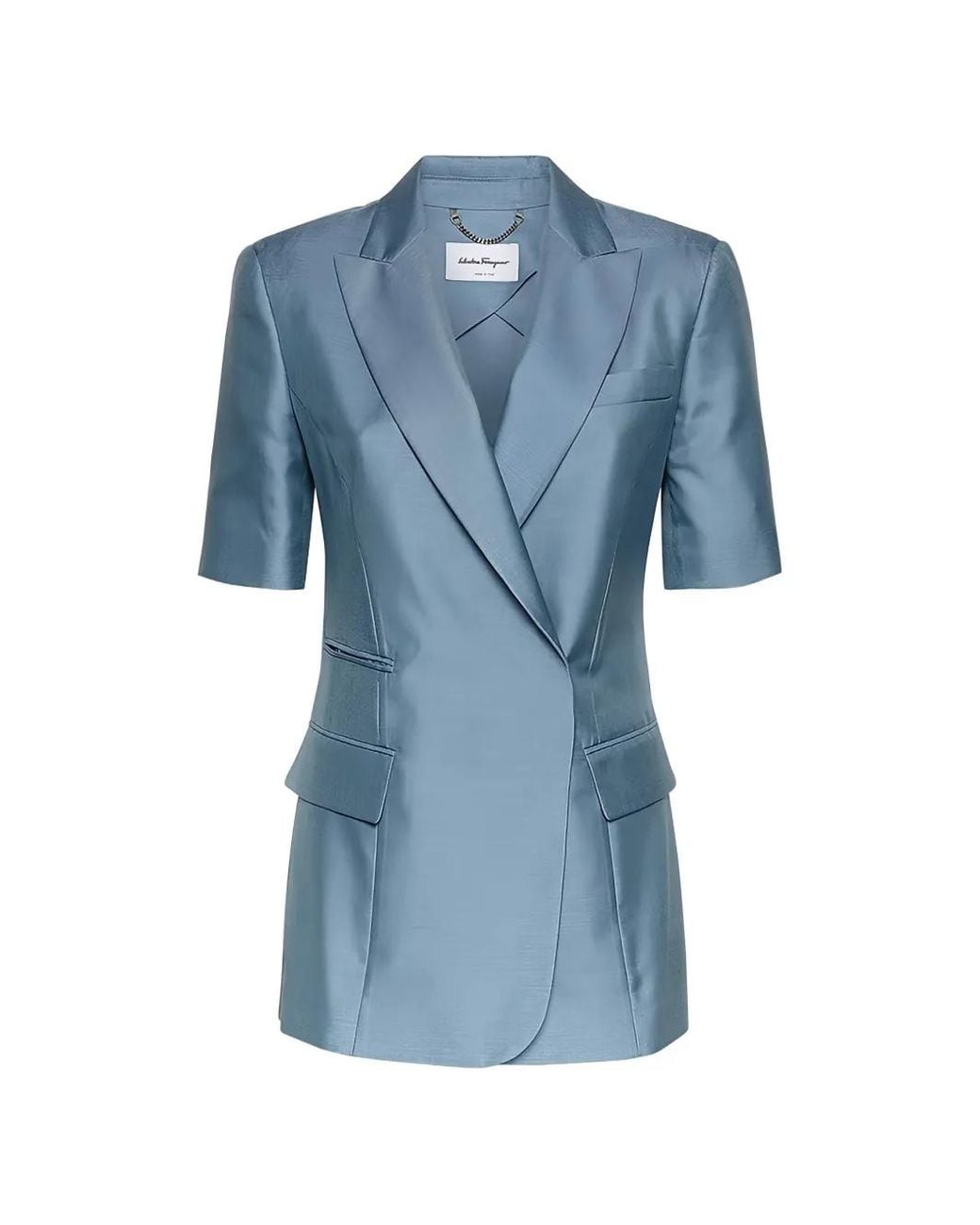 Ferragamo Blue Short-Sleeve Silk Jacket