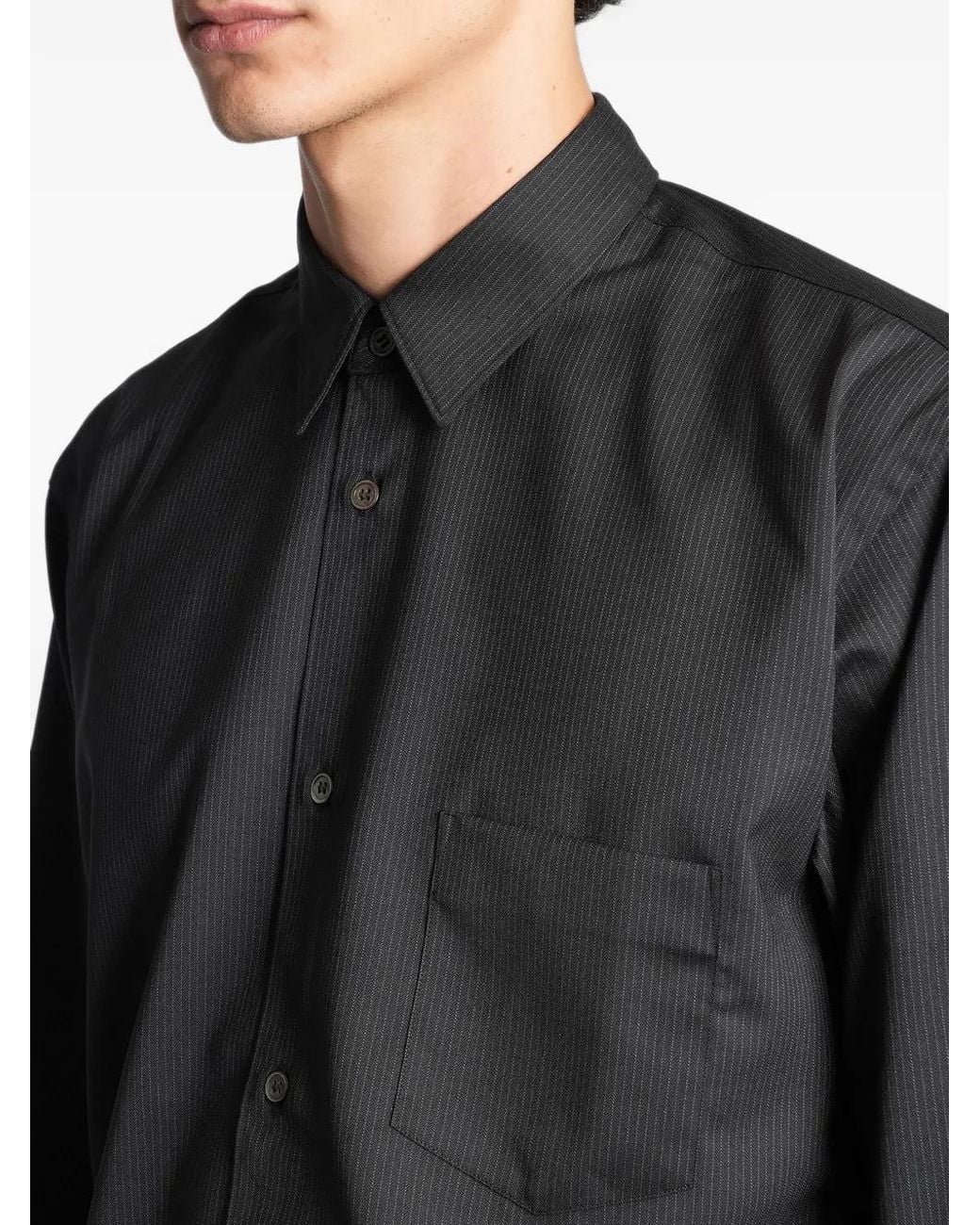 Comme des Garçons Black Stripe-Pattern Patch-Pocket Shirt for men