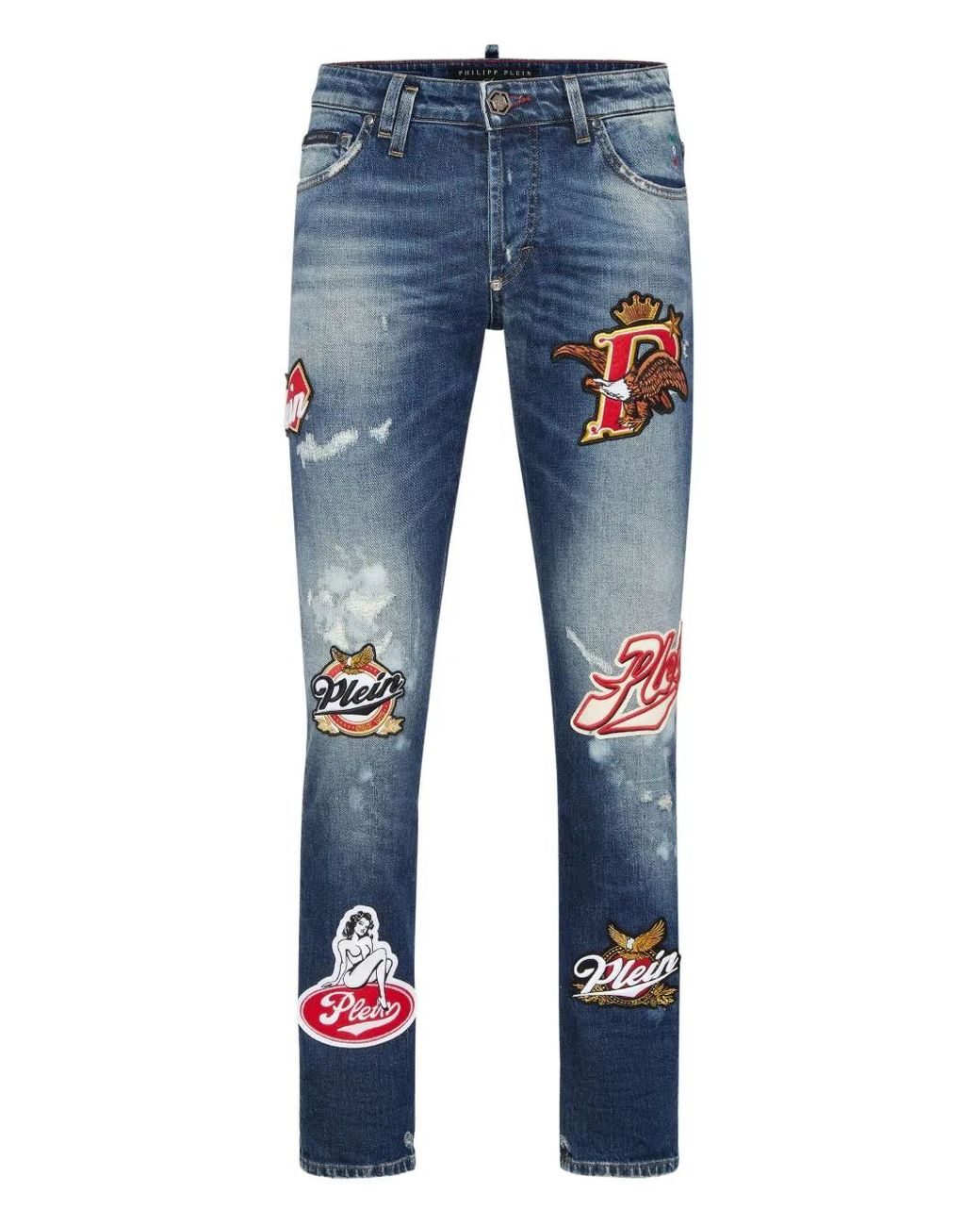 Philipp Plein Blue Super Straight Cut Jeans Plein Beers for men