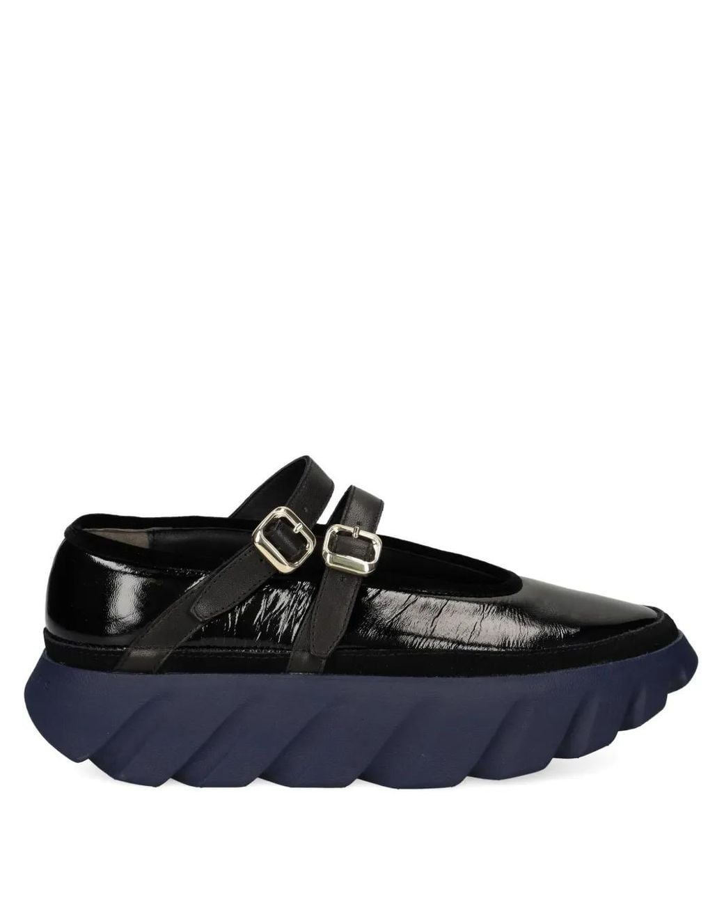 4Ccccees Black Double-Buckle Leather Flat Pumps
