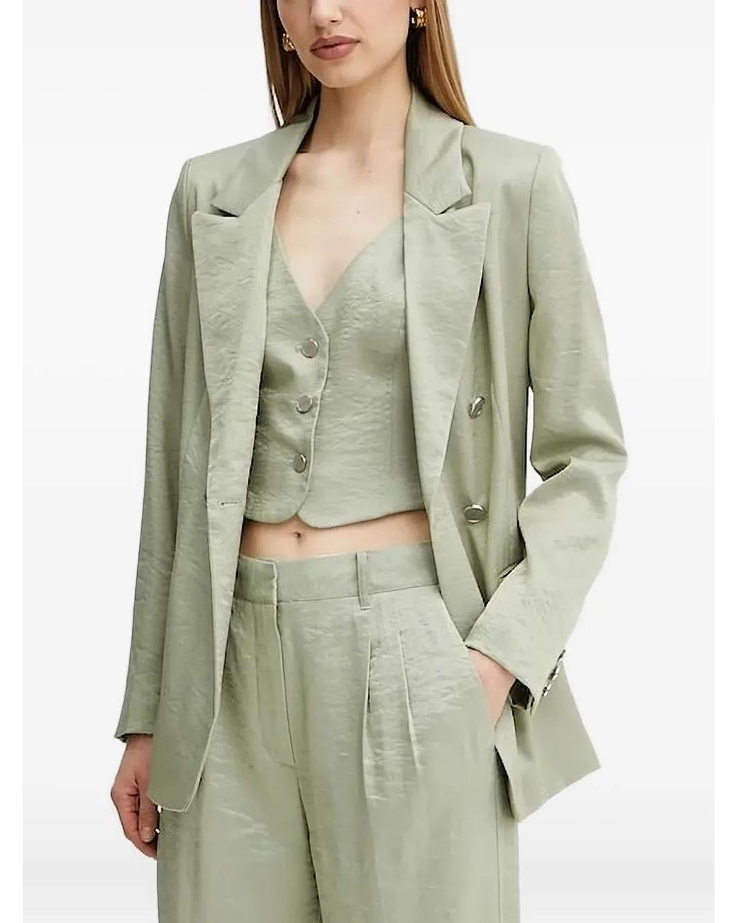 Guess Green Double-Breasted Satin Blazer