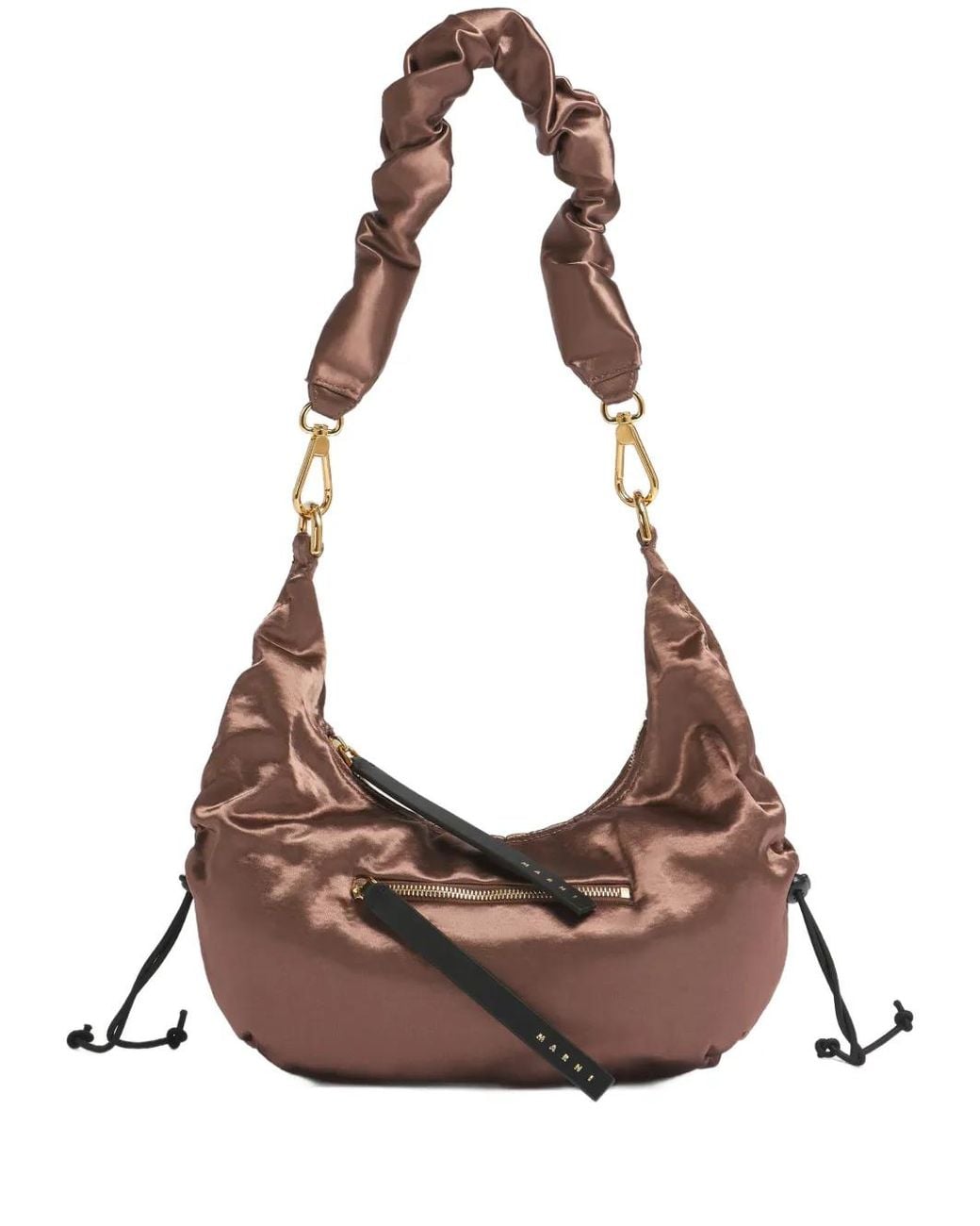 Marni Brown Smocked Toggle-Secured Shoulder Bag
