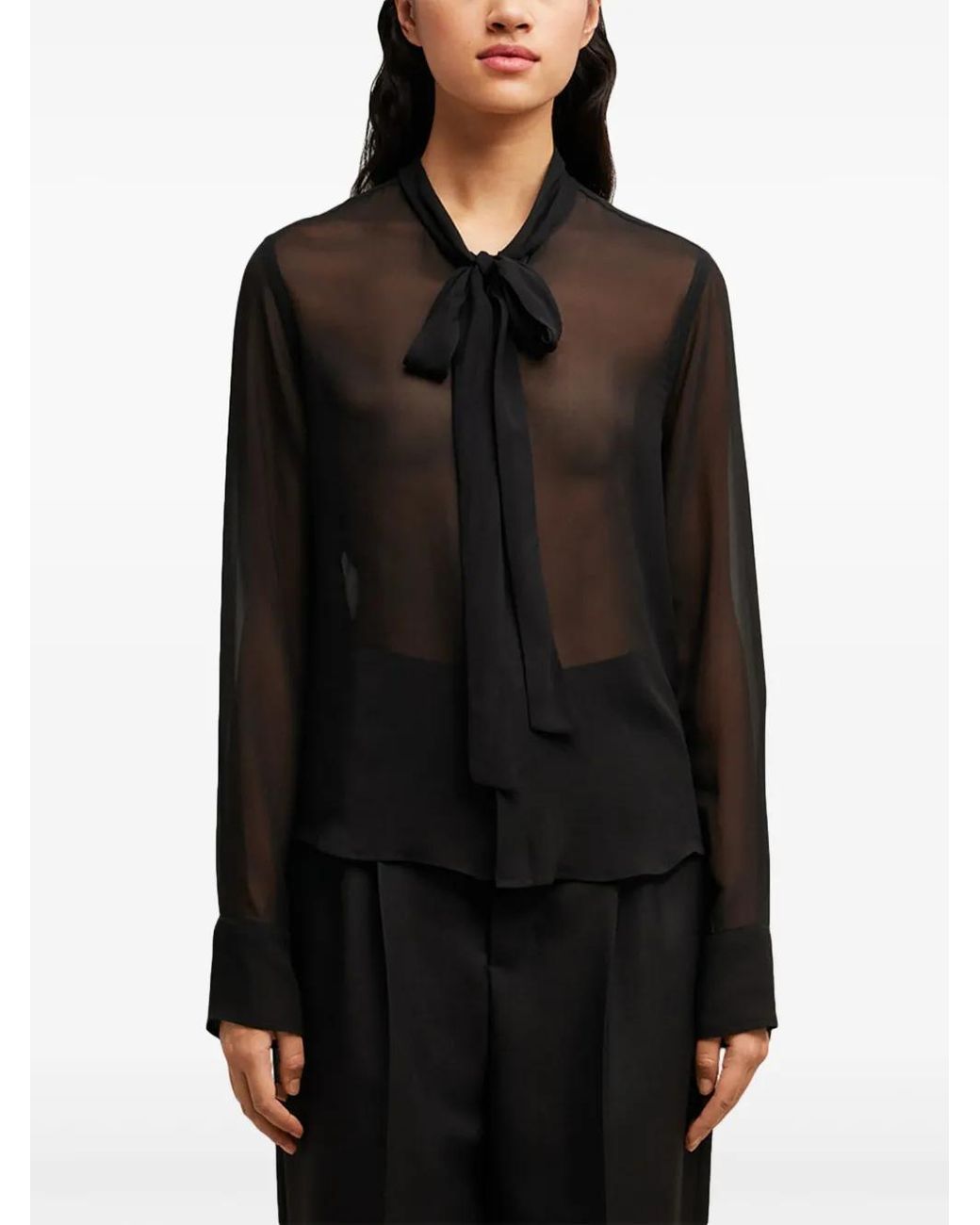 AMI Black Acot Silk Blouse