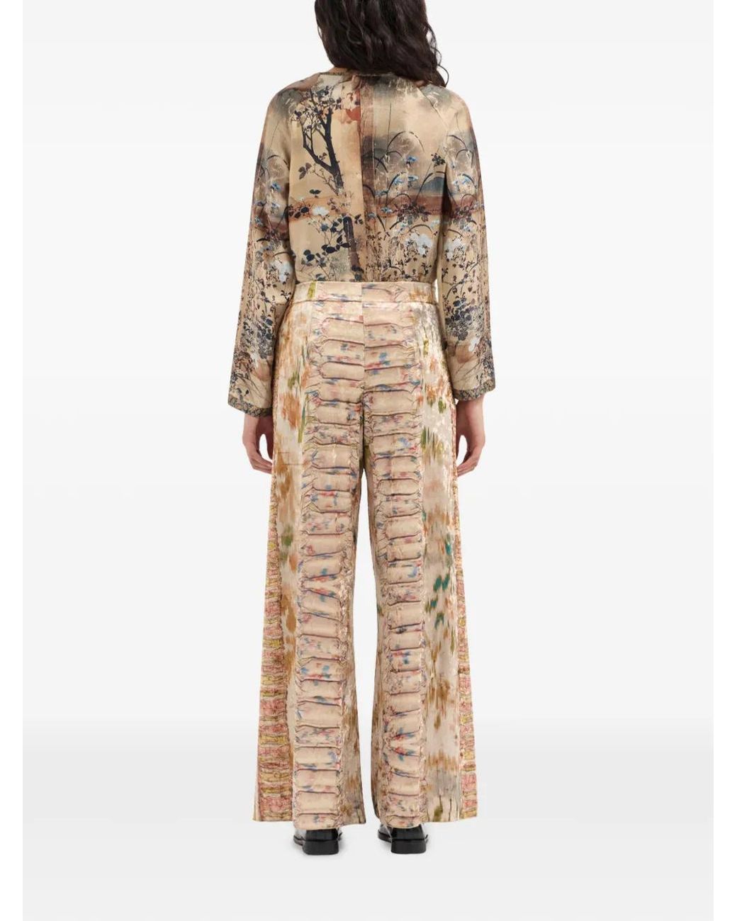 Pierre Louis Mascia Natural Abstract-Print Palazzo Pants