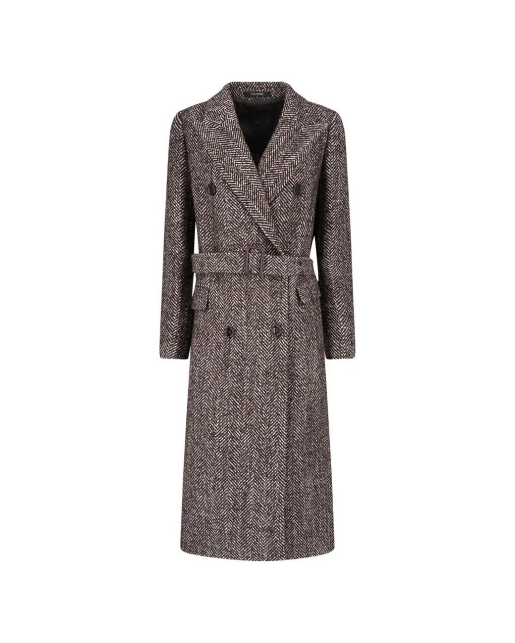 Tagliatore Brown Herringbone Double-Breasted Coat
