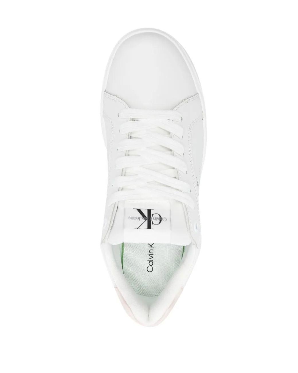 Calvin Klein White Logo-Print Lace-Up Sneakers