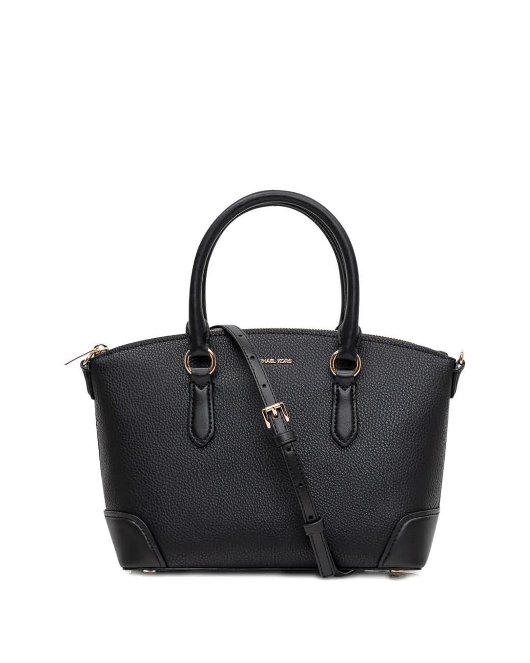 Michael Kors Black Md Ew Dome Logo-Plaque Leather Tote Bag