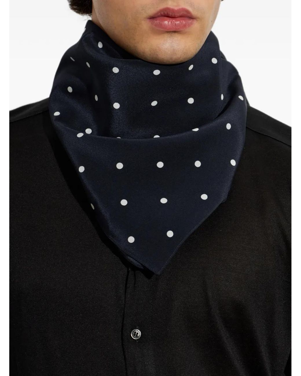 Dolce & Gabbana Blue Polka-Dot Silk Scarf for men