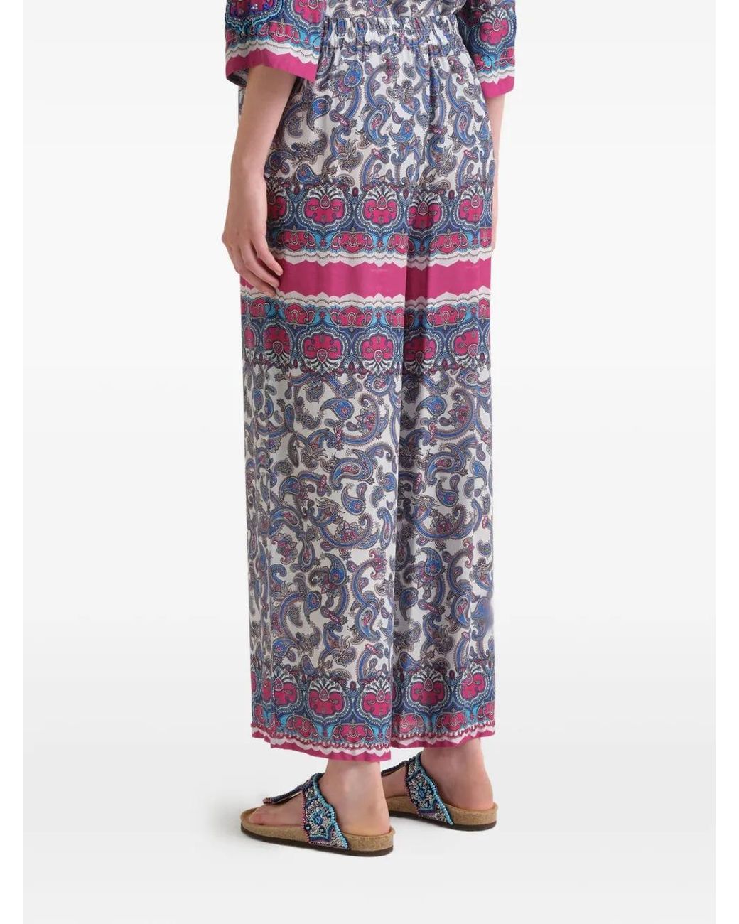 Maliparmi Blue Pantalon Ample À Imprimé Cachemire
