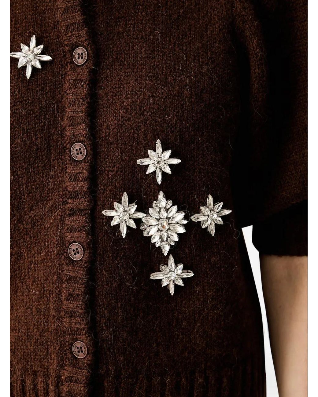 Munthe Brown Vocca Crystal-Embellished Puff-Sleeve Cardigan