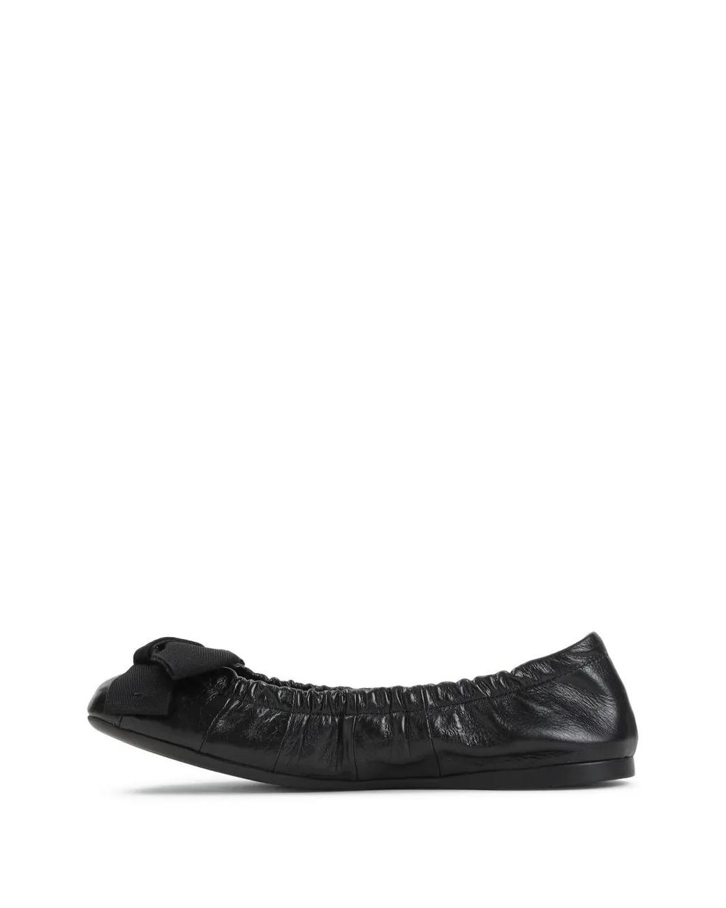 Prada Black Bow-Detail Wrinkled-Effect Ballet Flats