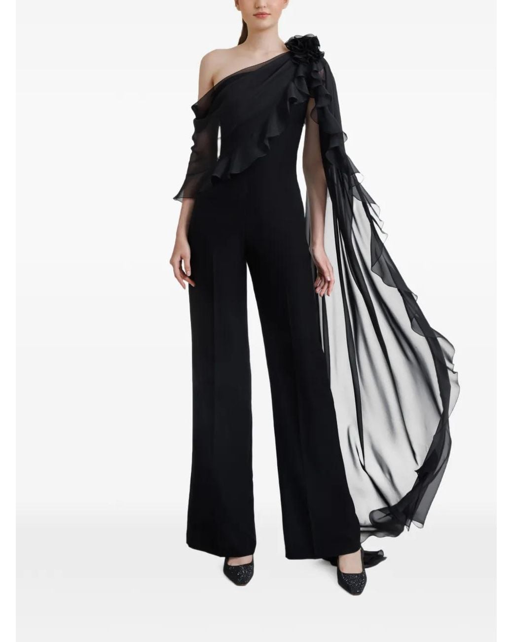 Gemy Maalouf Blue Ruffled One-Shoulder Jumpsuit